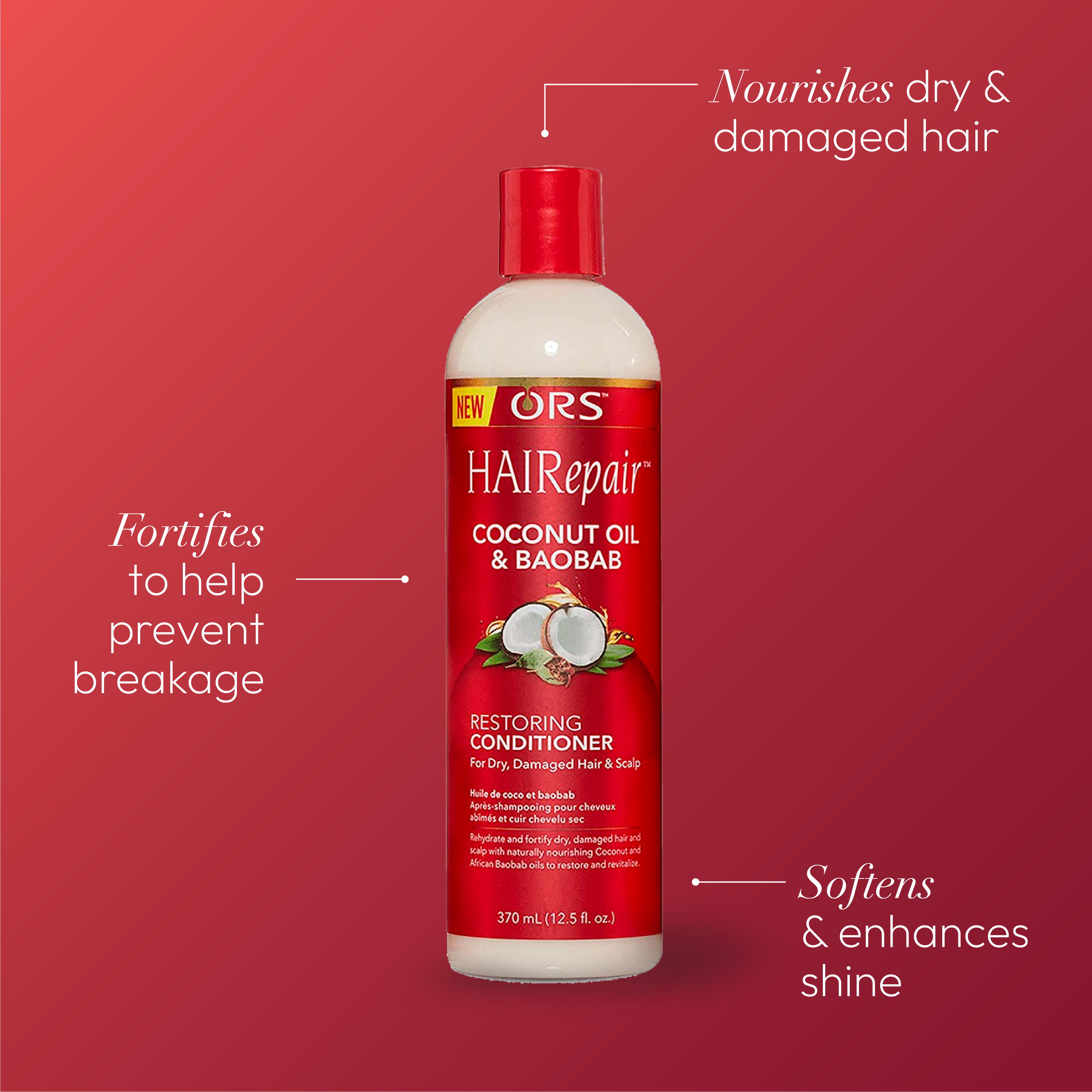 ORS HAIRepair Coconut Oil and Baobab Restoring Conditioner for Dry, Damage Hair & Scalp (12.5 oz)