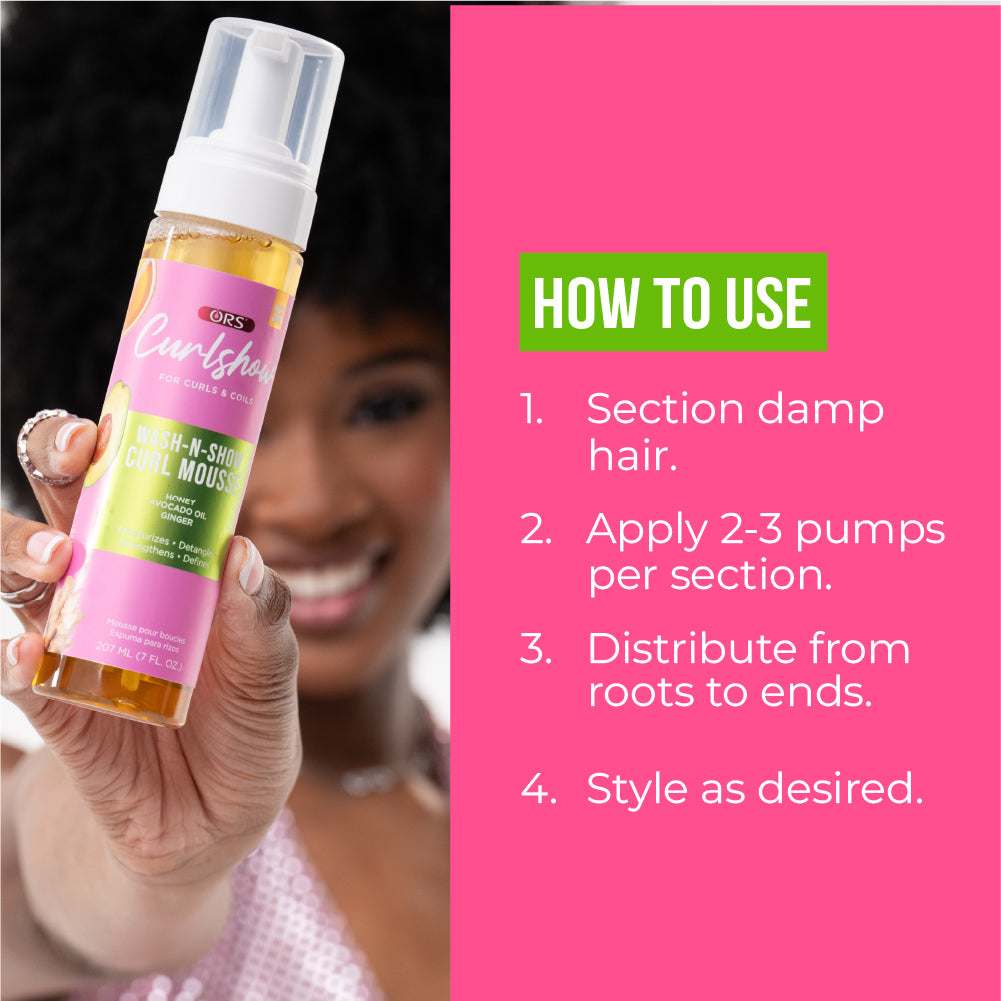 Curlshow Wash-n-Show Curl Mousse with Honey, Avocado Oil & Ginger (7.0 oz)
