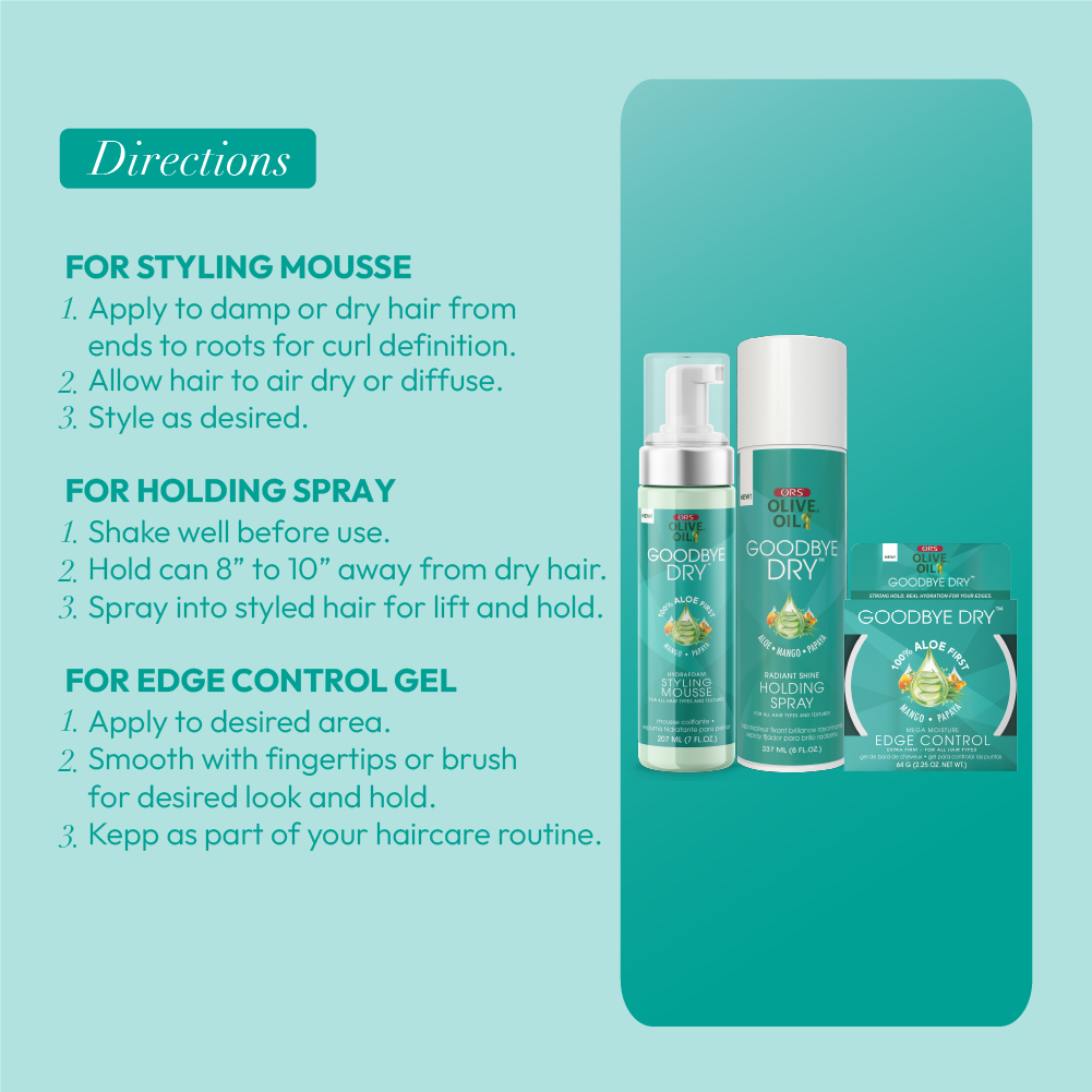 ORS Olive Oil Goodbye Dry Styling Mousse, Edge Control & Holding Spray 3-Piece Set