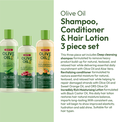 ORS Olive Oil Shampoo, Conditioner &amp; Hair Lotion for Moisture &amp; Strengthening 3-Piece Set