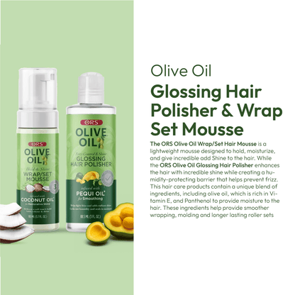 ORS Olive Oil Hair Polisher &amp; Wrap Set Mousse for Smoothing &amp; Restorative Shine 2-Piece Set