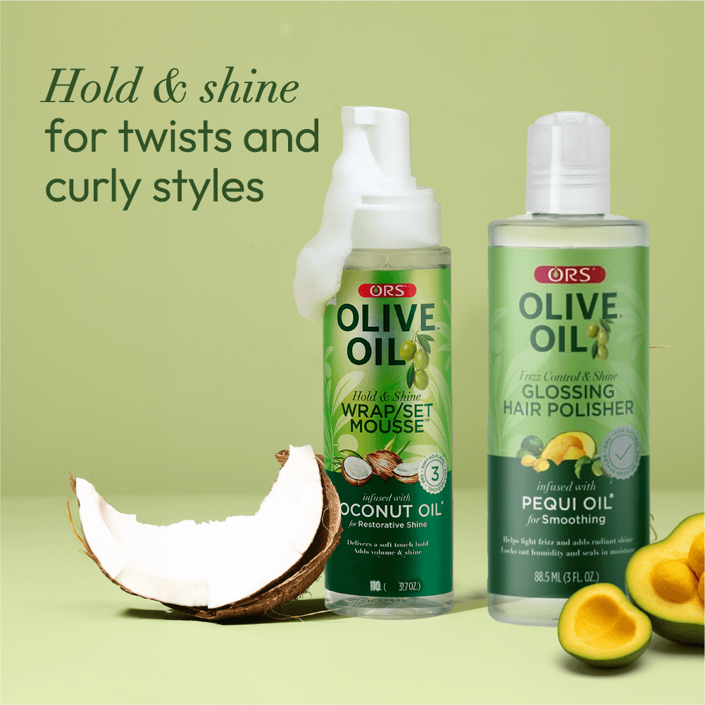 ORS Olive Oil Hair Polisher &amp; Wrap Set Mousse for Smoothing &amp; Restorative Shine 2-Piece Set