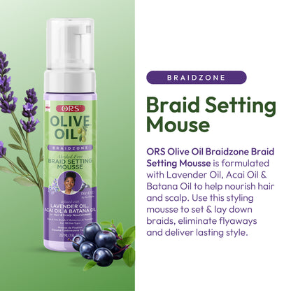 ORS Olive Oil Braidzone Braid Setting Mousse for Hair &amp; Scalp Nourishment (7.0 oz)