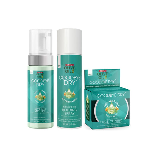ORS Olive Oil Goodbye Dry Styling Mousse, Edge Control & Holding Spray 3-Piece Set