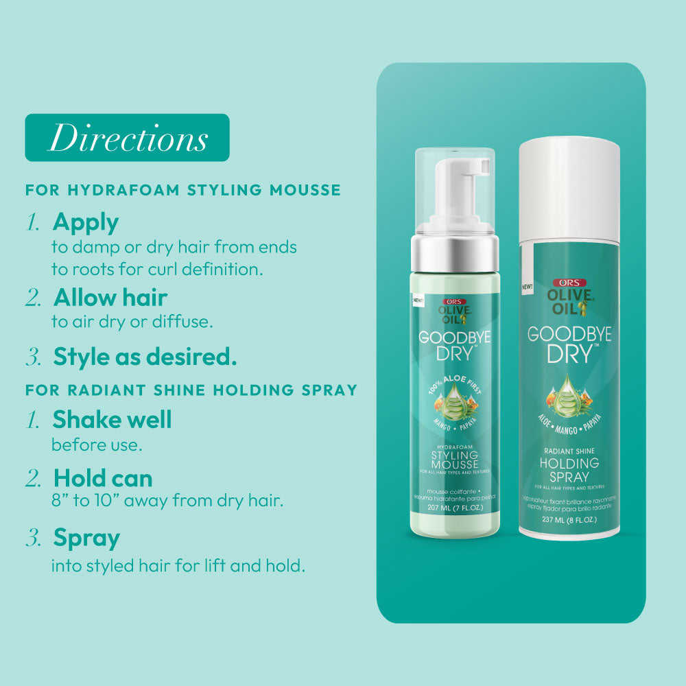 ORS Olive Oil Goodbye Dry Styling Mousse &amp; Holding Spray 2-Piece Set
