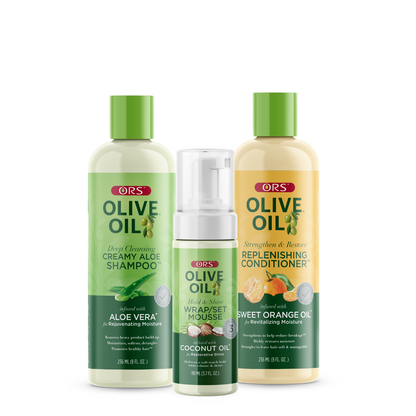 ORS Olive Oil Shampoo, Conditioner &amp; Wrap Set Mousse 3-Piece Set