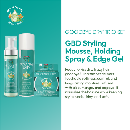 ORS Olive Oil Goodbye Dry Styling Mousse, Edge Control &amp; Holding Spray 3-Piece Set