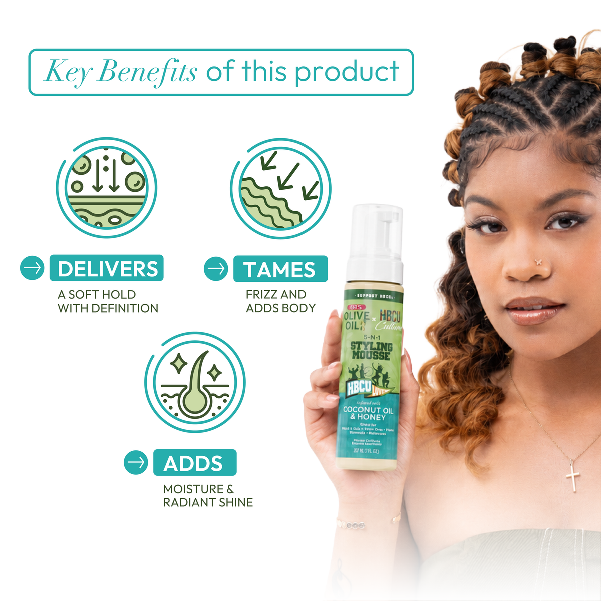 ORS Olive Oil HBCU 5-N-1 Styling Mousse with Coconut Oil &amp; Honey (7.0 oz)