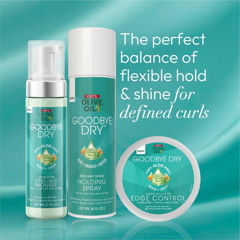 ORS Olive Oil Goodbye Dry Styling Mousse, Edge Control &amp; Holding Spray 3-Piece Set